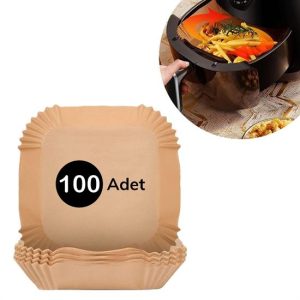 100 Adet Air Fryer Pişirme Kağıdı Tek Kullanımlık  Gıda Yağlı Kağıdı Kare Tabak Model (5296)